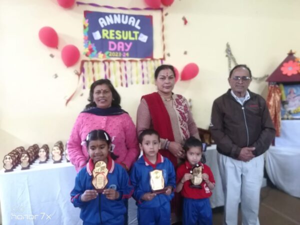 Pallavi Rishank and Hardik topped the annual examination results of Saraswati Shishu Mandir Jeevan Dham Almora