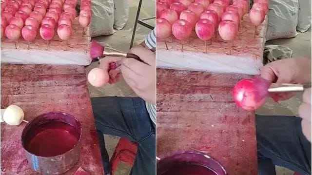 Shopkeeper seen coloring apples, video goes viral on social media, watch