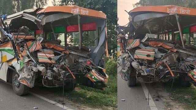 A horrific road accident happened here, one dead, 36 injured, bus blown to pieces