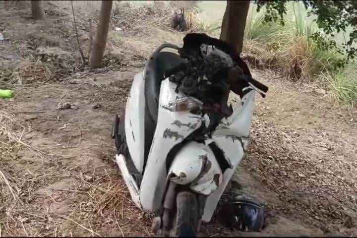 In Haryana, a private school bus hit a woman riding a scooter, she died on the spot